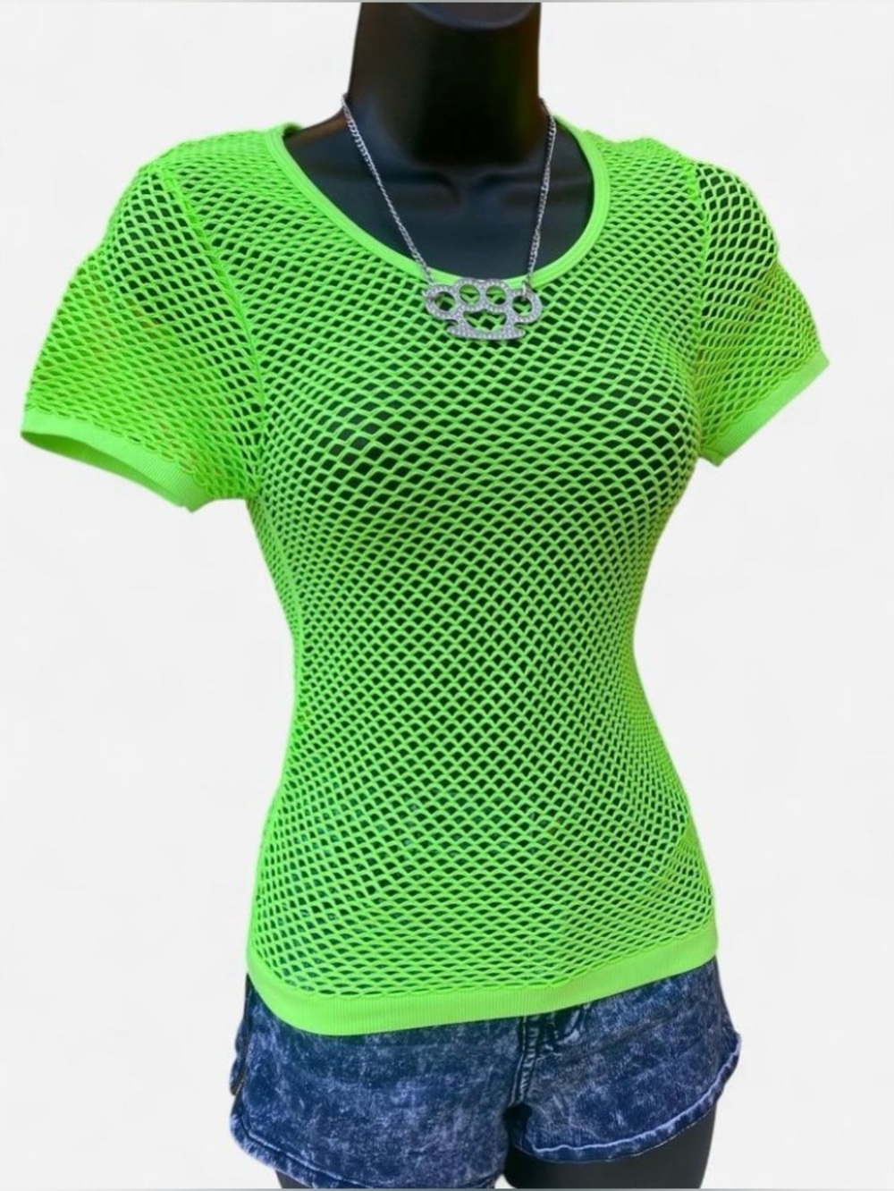 Cotton Candy Scene Core Neon Green Fishnet Top